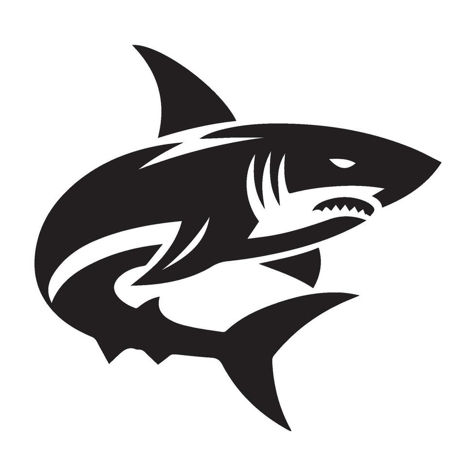 minimalistisk svart och vit haj logotyp design vektor
