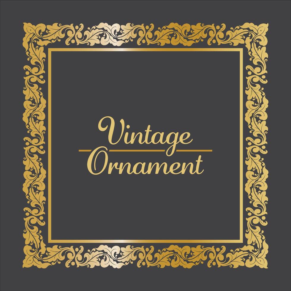 golden Jahrgang Rahmen Ornament im Platz Größe. golden Rand Ornament. geeignet zum Hochzeit Einladung Karte, Luxus Name Etikett und Etikett. vektor