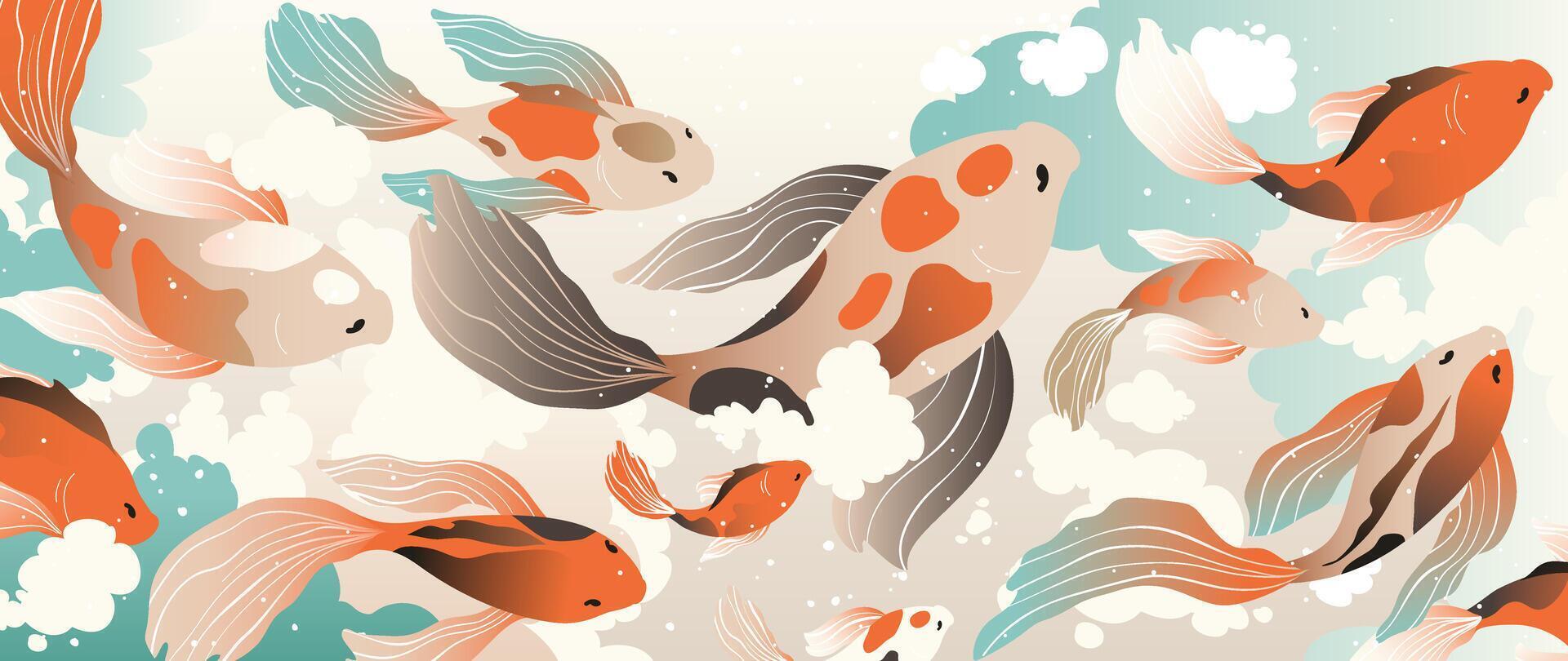 Luxus Chinesisch Stil Hintergrund . Chinesisch und japanisch Hintergrund Muster Design von elegant Koi Mist Fisch, Wolke, Himmel. Design Illustration zum Dekoration, Mauer Dekor, Banner, Webseite, Anzeigen. vektor