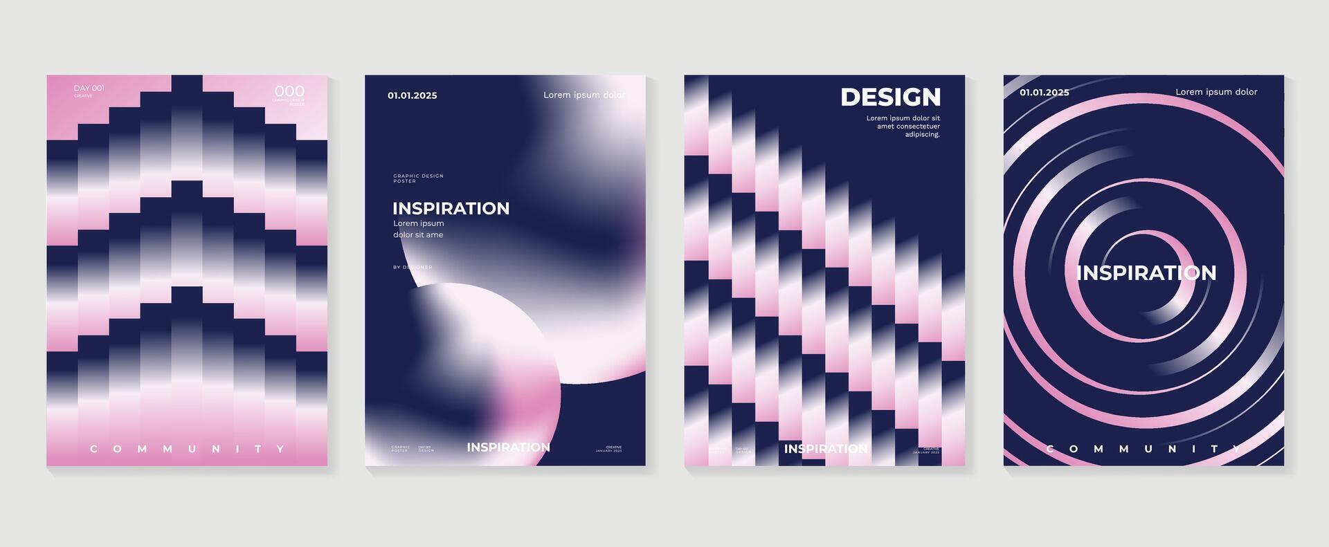 abstrakt Gradient Poster Hintergrund Satz. minimalistisch Stil Startseite Vorlage mit beschwingt Perspektive 3d geometrisch Prisma Formen Sammlung. Ideal Design zum Sozial Medien, Abdeckung, Banner, Flyer. vektor