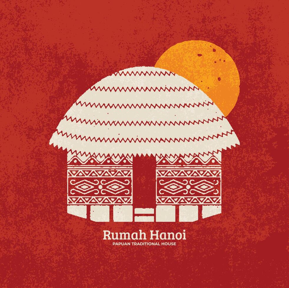 hanoi papua traditionell hus ikon illustration design hand dragen årgång grunge geometrisk. vektor