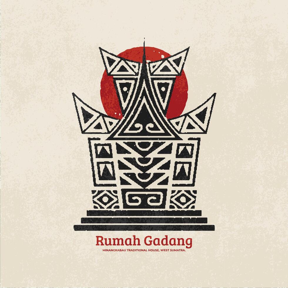 Rumah Gadang Symbol Illustration Design Hand gezeichnet Jahrgang Grunge geometrisch. vektor