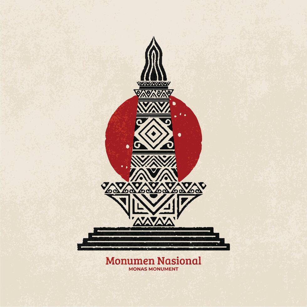 indonesisch National Monument Illustration Symbol Design im Hand gezeichnet Jahrgang Grunge geometrisch. vektor