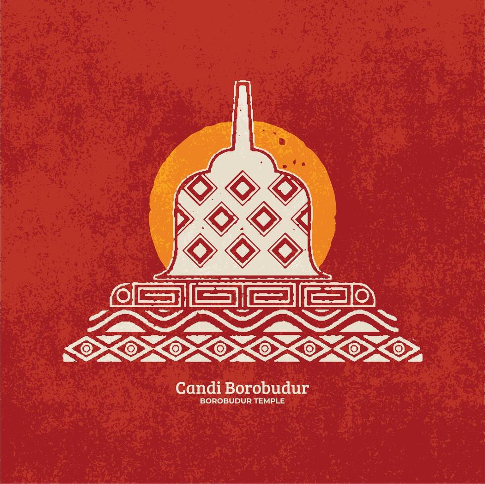 Borobudur Tempel Illustration Symbol Design Hand gezeichnet Jahrgang Grunge geometrisch. vektor