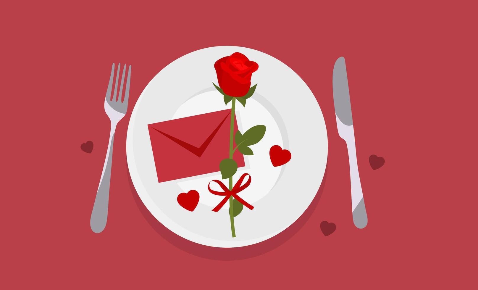 Valentinstag Tag Abendessen mit Rose und Briefumschlag vektor
