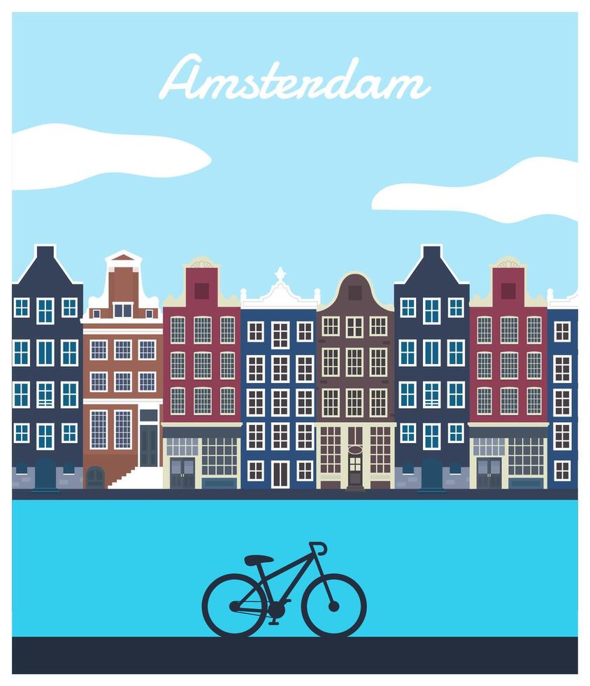 Amsterdam Stadtbild mit Fahrrad und Gebäude vektor