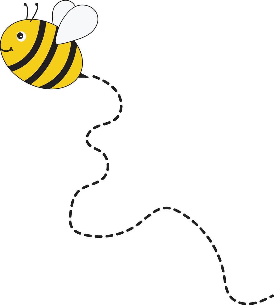 Biene fliegend Pfad auf gepunktet geroutet mit Karikatur Design. isoliert Illustration auf Weiß Hintergrund vektor