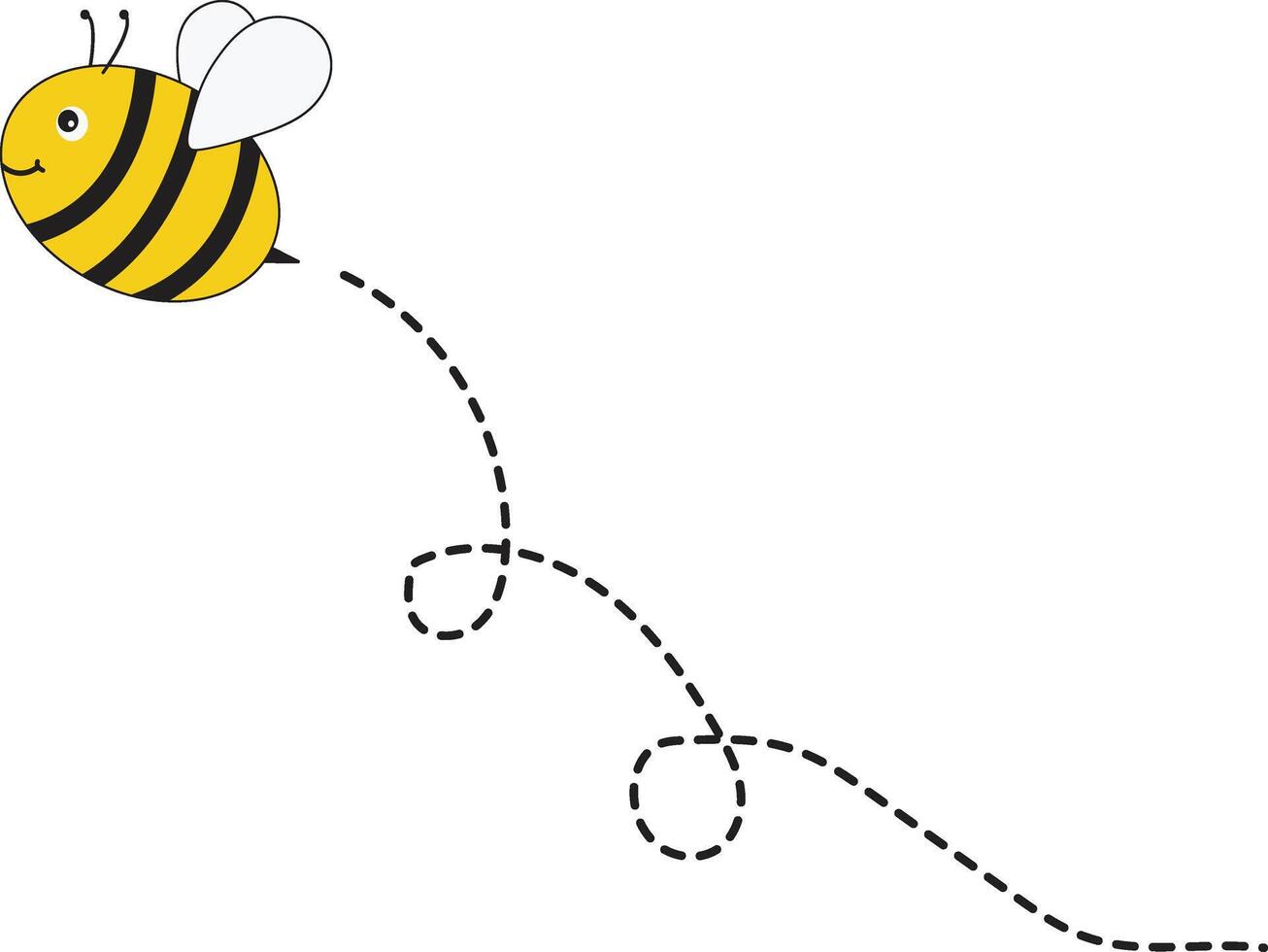 Biene fliegend Pfad auf gepunktet geroutet mit Karikatur Design. isoliert Illustration auf Weiß Hintergrund vektor