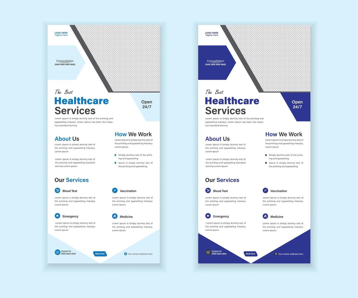 medicinsk rulla upp eller dl flygblad och kuggstång kort design mall för din företag vektor