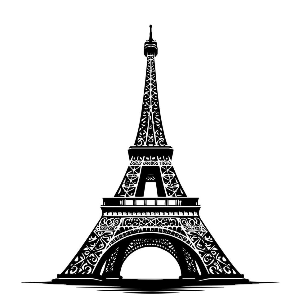 svart och vit illustration av de eiffel torn sightseeing i paris vektor