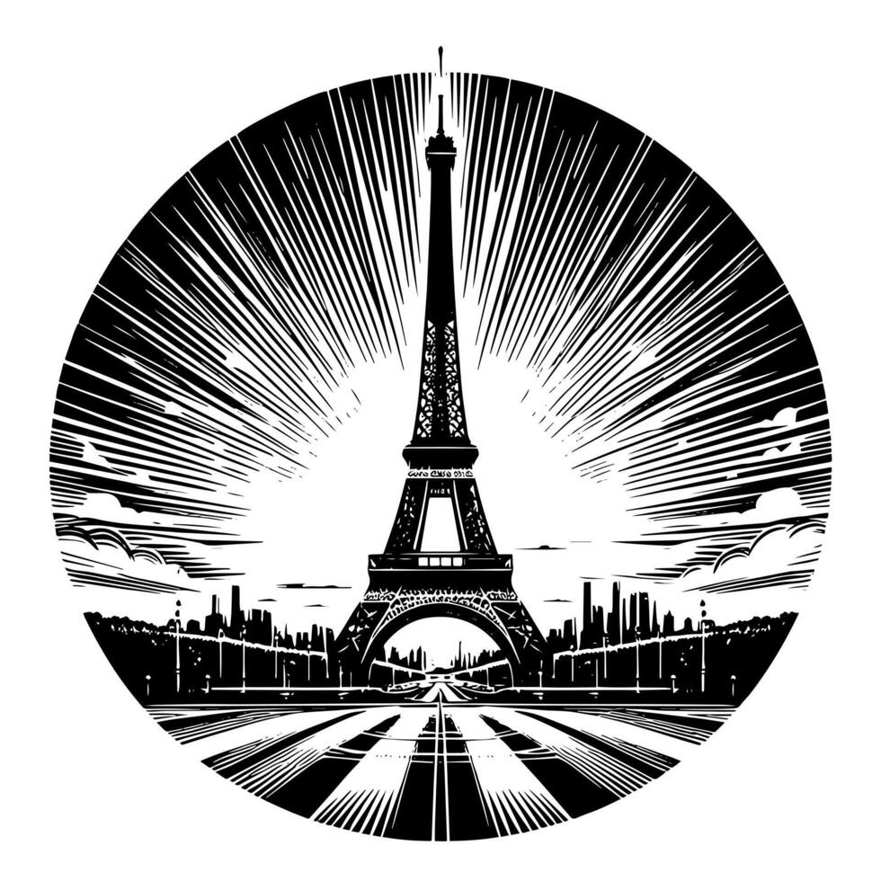 schwarz und Weiß Illustration von das Eiffel Turm Besichtigung im Paris vektor