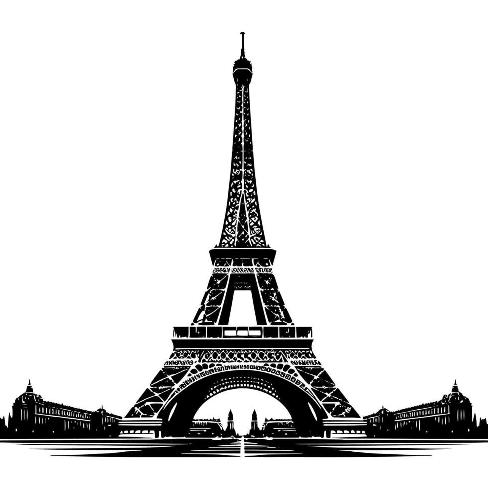 svart och vit illustration av de eiffel torn sightseeing i paris vektor