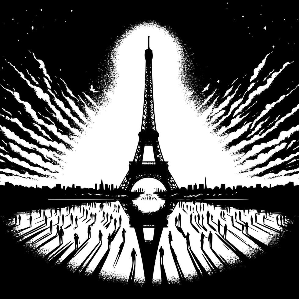 schwarz und Weiß Illustration von das Eiffel Turm Besichtigung im Paris vektor