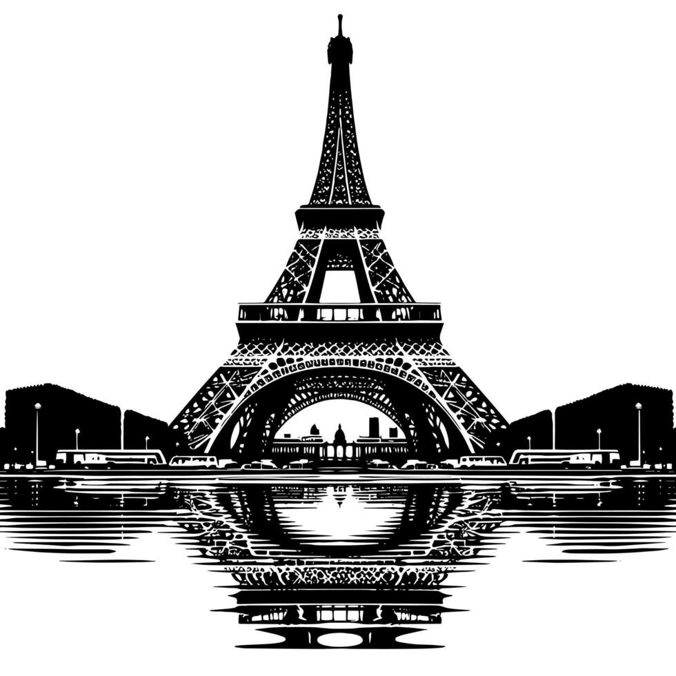 schwarz und Weiß Illustration von das Eiffel Turm Besichtigung im Paris vektor