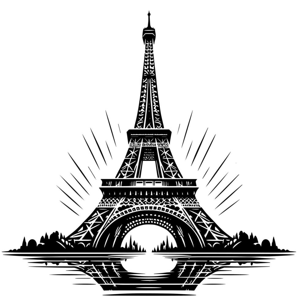 svart och vit illustration av de eiffel torn sightseeing i paris vektor