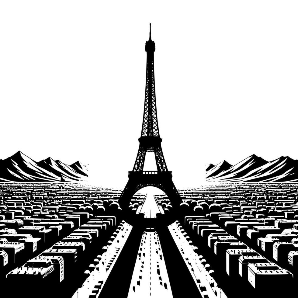 svart och vit illustration av de eiffel torn sightseeing i paris vektor