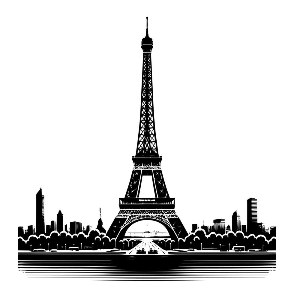 svart och vit illustration av de eiffel torn sightseeing i paris vektor