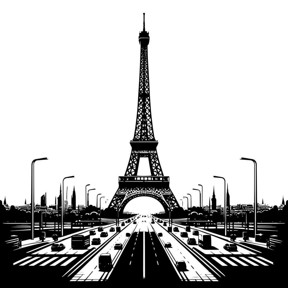 svart och vit illustration av de eiffel torn sightseeing i paris vektor