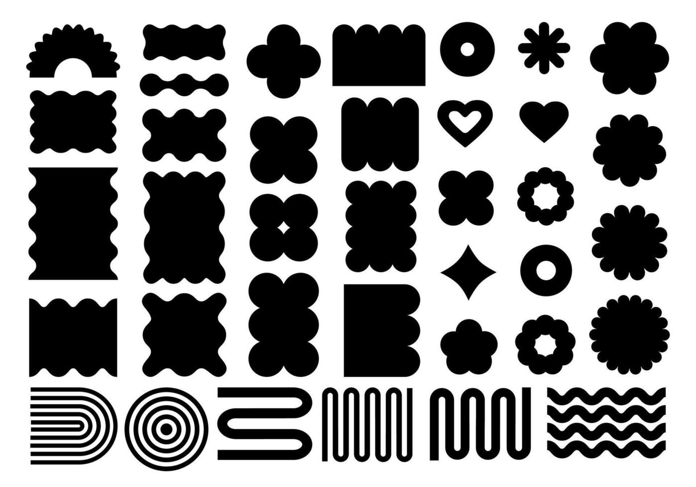 abstrakt geometrisch Formen und Symbole im schwarz Farben. groovig brutal modern Zahlen. stilvoll schweizerisch Design ästhetisch. vektor