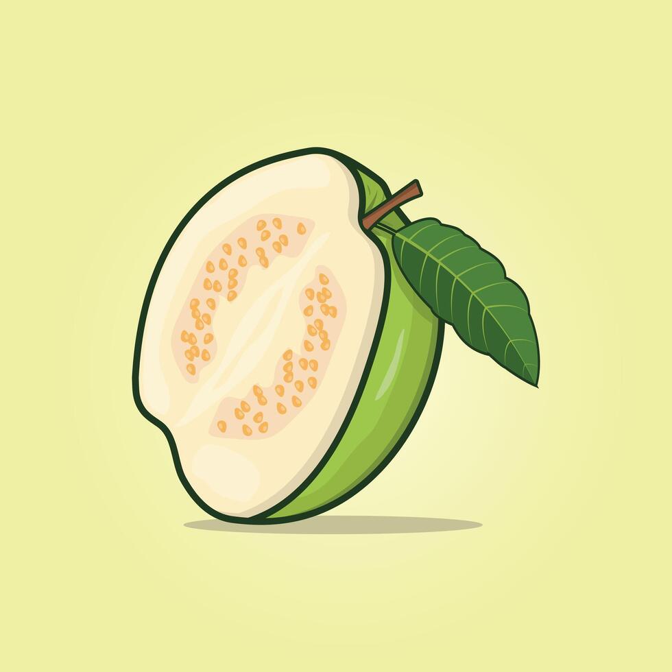 Sommer- tropisch Früchte zum gesund Lebensstil. Guave, ganze Obst und Hälfte. Obst Illustration Design vektor