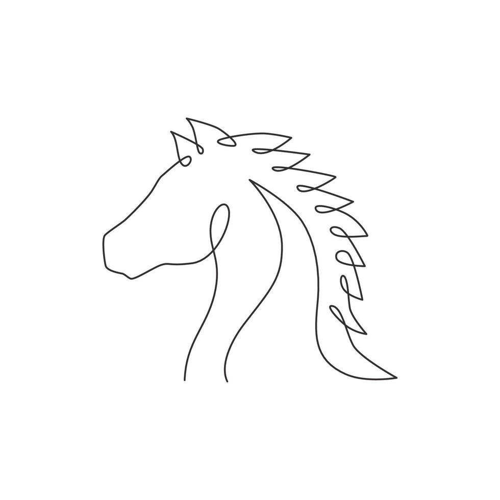 en kontinuerlig linjeritning av lyxig eleganshäst för företagslogotypidentitet. starkt hästhuvud däggdjur djur symbol koncept. dynamisk enda linje vektor grafisk rita design illustration