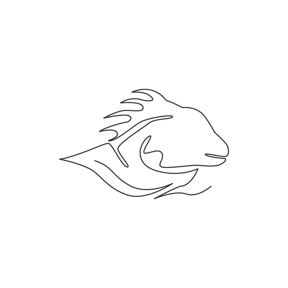 Eine einzige Strichzeichnung eines exotischen Leguankopfes für die Identität des Firmenlogos. Süßes Reptilien-Tier-Maskottchen-Konzept für die Gesellschaft für Tierliebhaber. moderne durchgehende Linie zeichnen Design Illustration Grafik Vektor