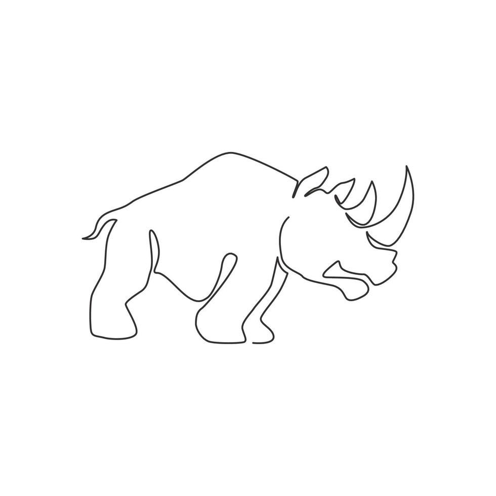 enda kontinuerlig linjeteckning av stor afrikansk noshörning för bevarande nationalparks logotypidentitet. noshörningsdjur maskot koncept för national zoo safari. en rad rita design vektorillustration vektor