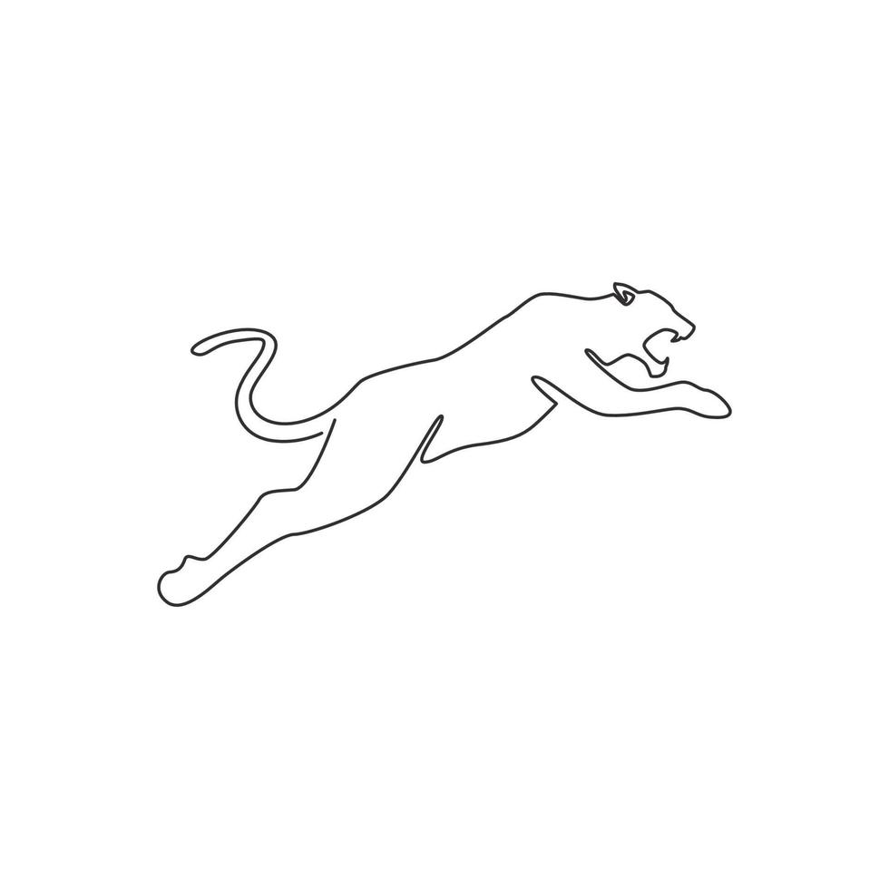 eine durchgehende Strichzeichnung eines wilden Leoparden für die Logoidentität eines multinationalen Unternehmens. starkes Gepard-Säugetier-Maskottchen-Konzept für den nationalen Safari-Zoo. einzeilige zeichnen vektor design illustration