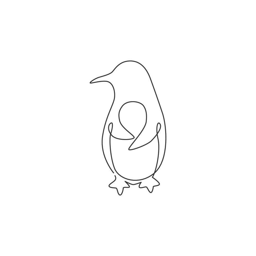 en enda linjeteckning av rolig söt pingvin för företagets logotypidentitet. nordpolen fågel maskot koncept för national zoo park. modern kontinuerlig linje grafisk vektor rita design illustration