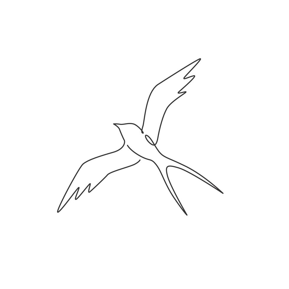 eine durchgehende Strichzeichnung einer Luxus-Schwalbe für die Firmenlogo-Identität. Süßes Vogel-Maskottchen-Konzept für Bio-Lebensmittel-Symbol. trendige einzeilige Vektor-Draw-Design-Grafik-Illustration vektor