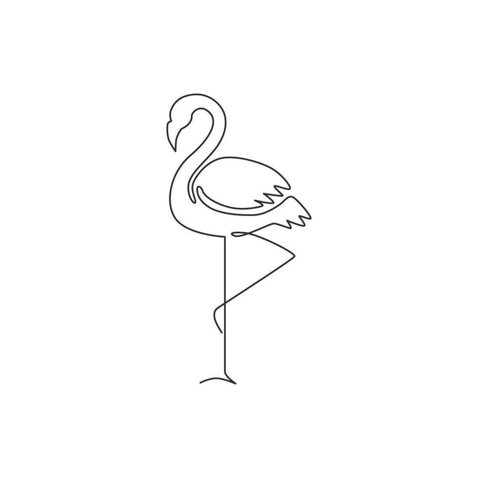 Eine einzige Strichzeichnung des exotischen Flamingos der Schönheit für die Firmenlogoidentität. Flamingo-Vogel-Maskottchen-Konzept für Produktmarke. moderne durchgehende Linie zeichnen Design-Grafik-Vektor-Illustration vektor