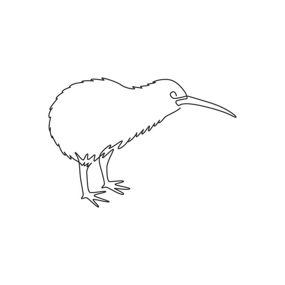 en kontinuerlig linjeteckning av liten kiwi-fågel för stadszooidentitet. kiwi maskot koncept för typiska nya zeeländska djur. dynamisk en rad rita grafisk vektor design illustration