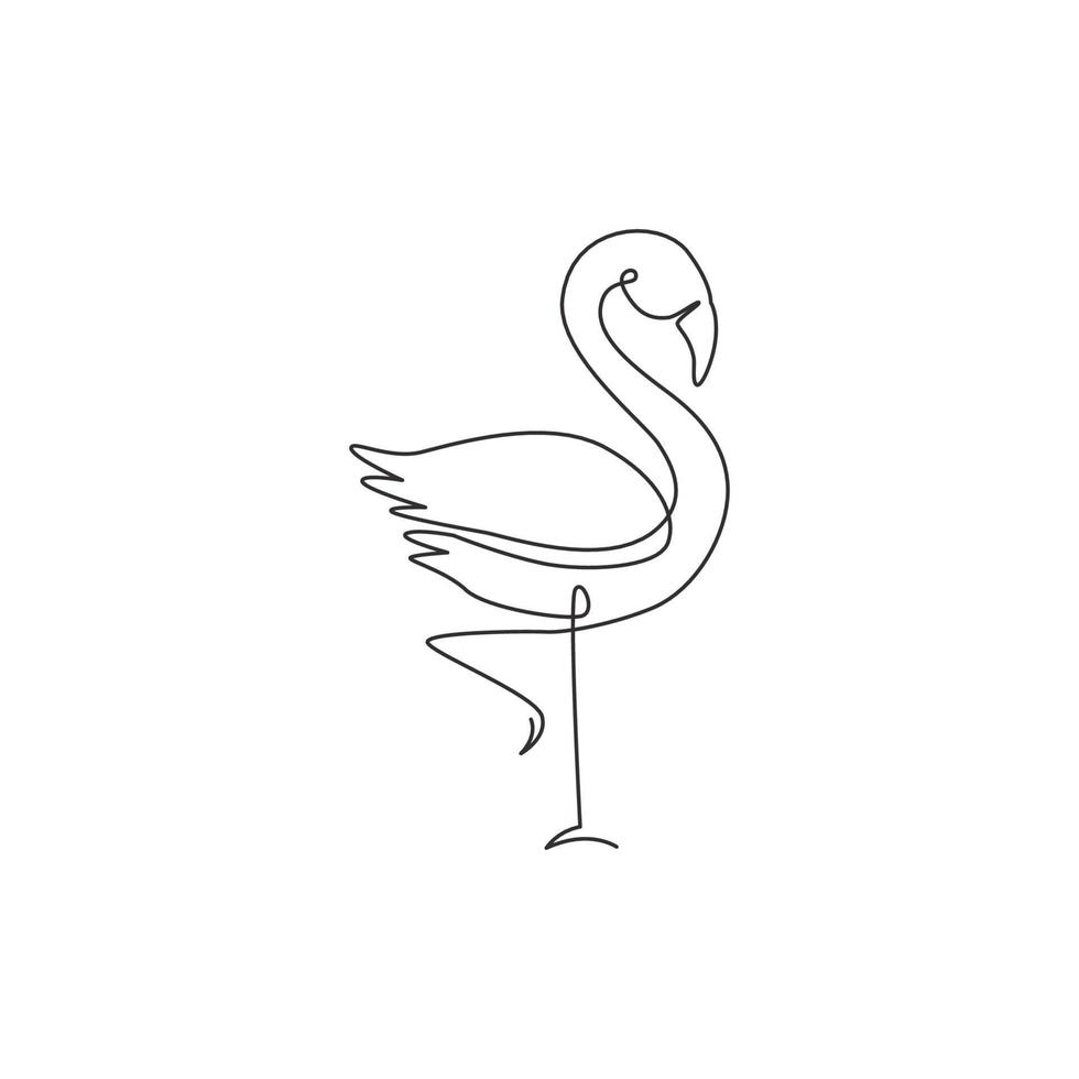 Eine einzige Strichzeichnung eines exotischen Flamingos für die Identität des Firmenlogos. Flamingo-Vogel-Maskottchen-Konzept für Produktmarke. trendige durchgehende linie zeichnen design vektorgrafik illustration vektor