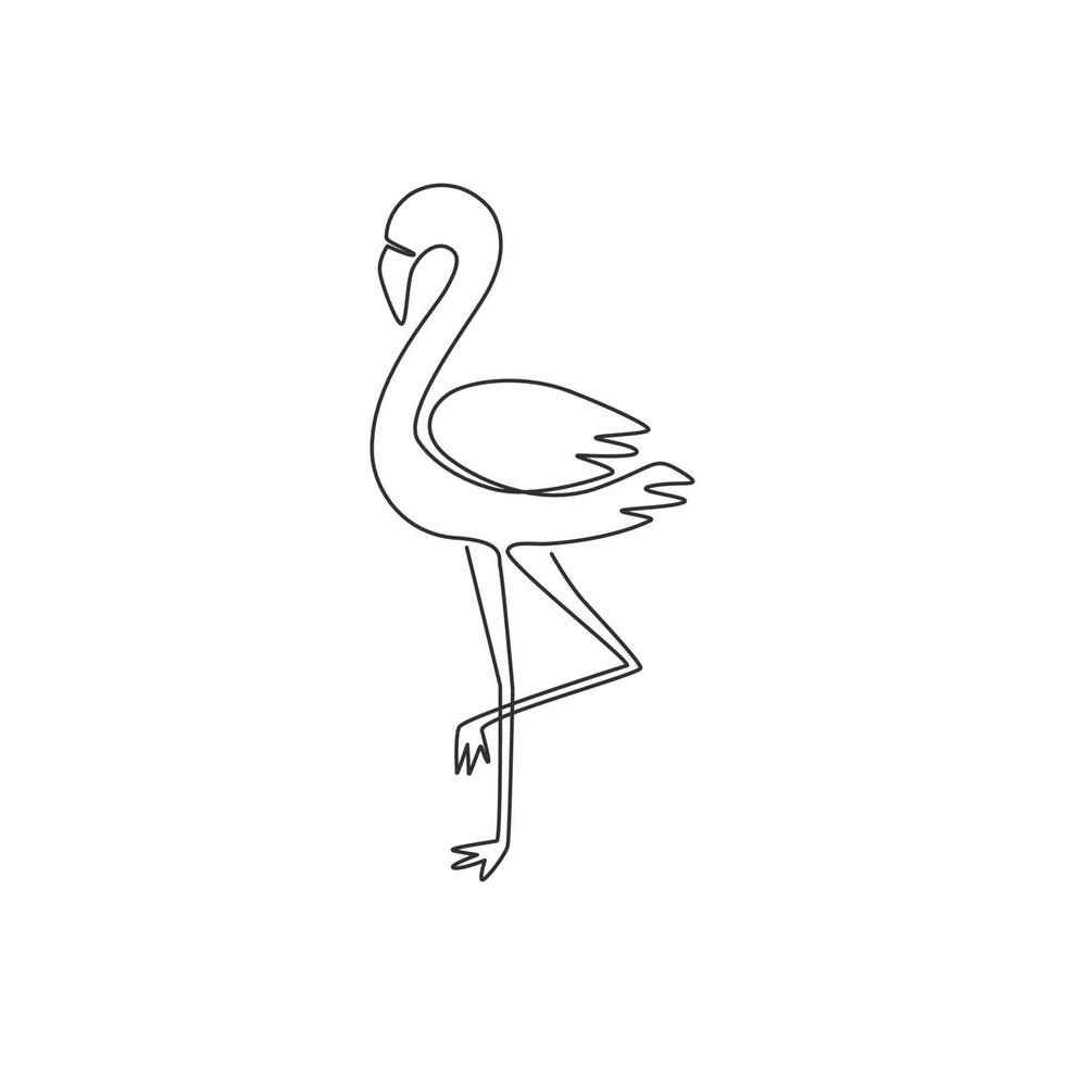 en kontinuerlig linjeteckning av skönhetsflamingo för stadens djurzoo. flamingo maskot koncept för fågelvårdspark. moderna en rad vektor rita design grafisk illustration