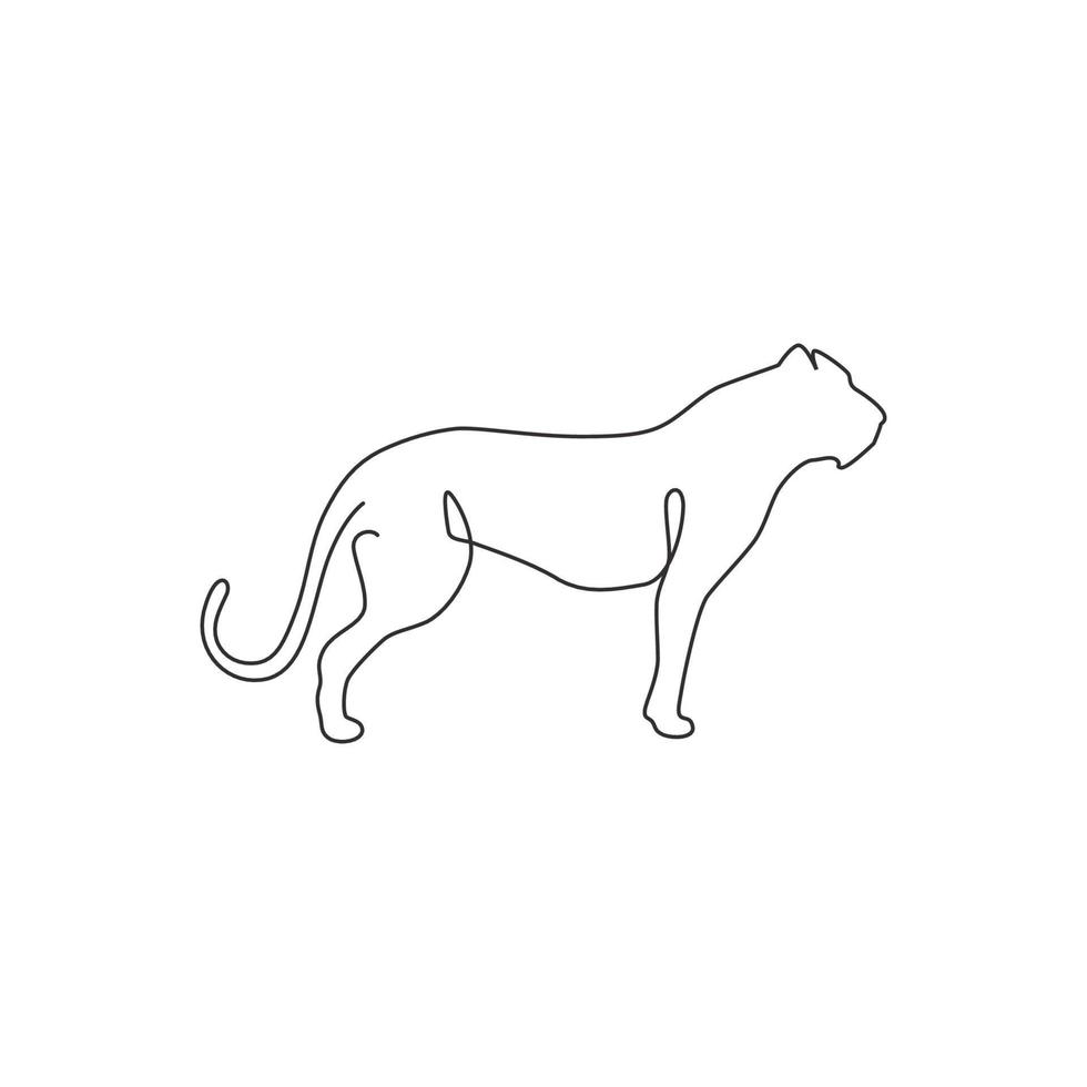 eine durchgehende Strichzeichnung eines gefährlichen Geparden für die Identität des Geschäftslogos. starkes Leoparden-Maskottchen-Emblem-Konzept für das Symbol des Naturschutzparks. trendige Single-Line-Draw-Design-Vektorgrafik-Illustration vektor