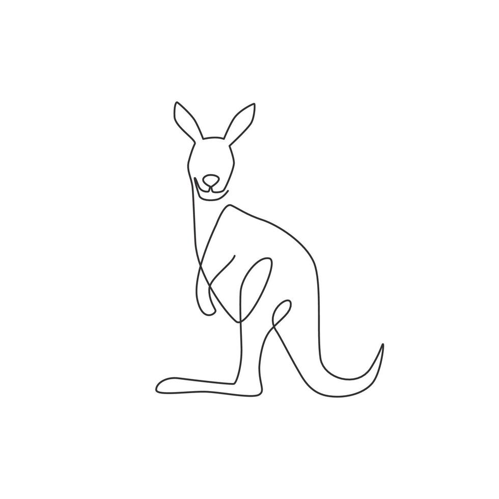 Eine einzige Strichzeichnung eines süßen stehenden Kängurus für die Identität des Geschäftslogos. Wallaby-Tier aus Australien-Maskottchen-Konzept für Firmenikone. kontinuierliche linie zeichnen design vektorgrafik illustration vektor