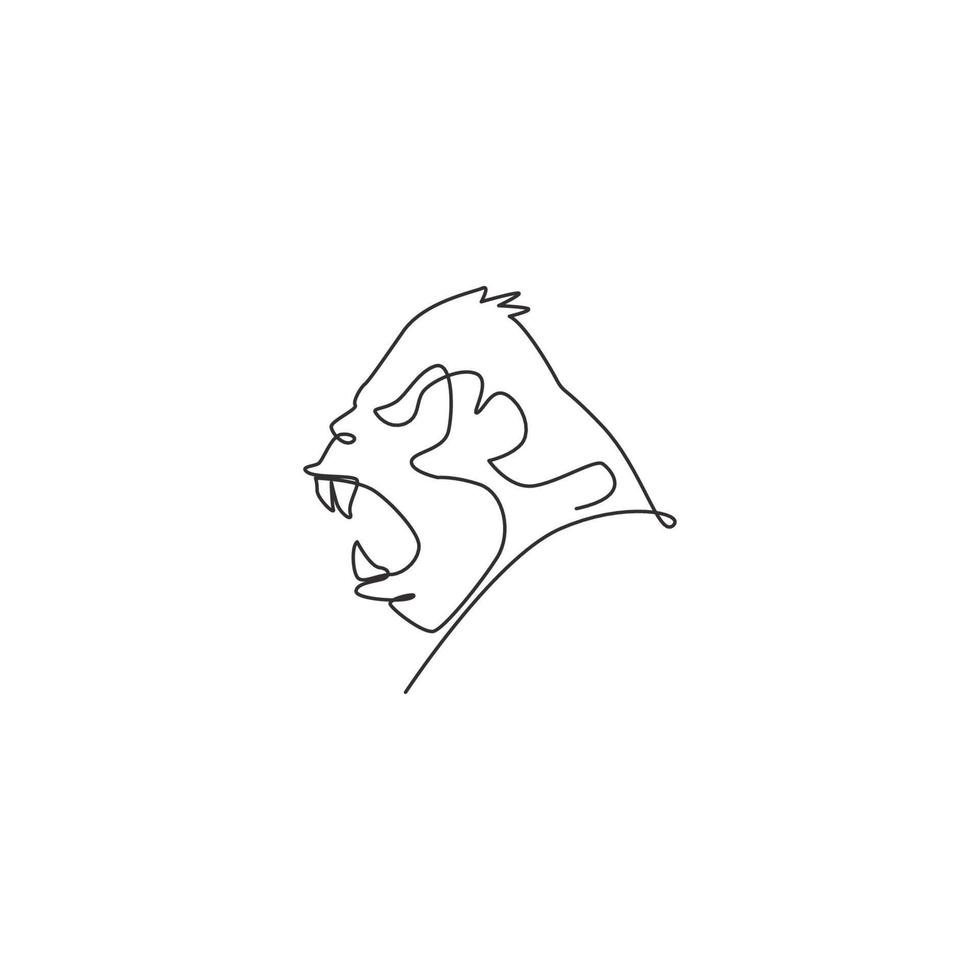 eine durchgehende Strichzeichnung des Gorillakopfes für die Identität des Nationalparklogos. Primaten-Tierporträt-Maskottchen-Konzept für die Erhaltung der Waldikone. Einzeilige Grafikdesign-Vektorillustration zeichnen vektor