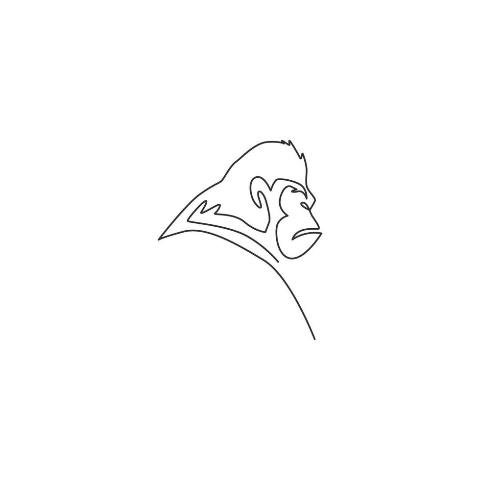 eine einzige strichzeichnung des gorillakopfes für die identität des unternehmenslogos. Primaten-Tierporträt-Maskottchen-Konzept für das Unternehmenssymbol. moderne durchgehende Linie zeichnen Grafikdesign-Vektorillustration vektor