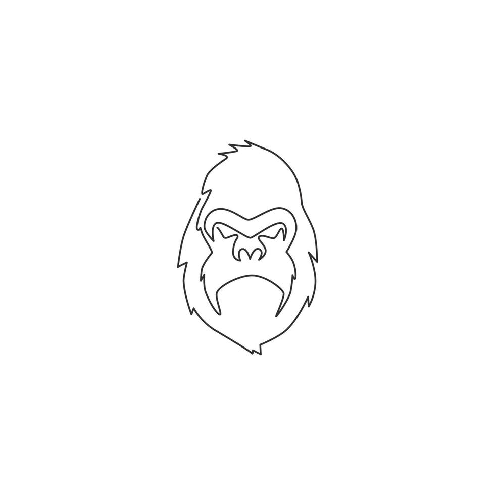 enda kontinuerlig linjeritning av gorillahuvud för nationell djurparkslogotyp. apa primat djur porträtt maskot koncept för e-sport team klubbikon. en rad rita design grafisk vektorillustration vektor