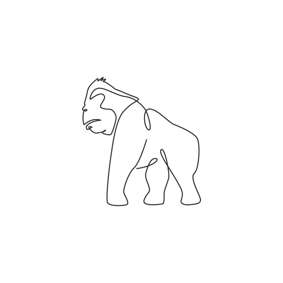 eine durchgehende Strichzeichnung des Gorillas für die Identität des Nationalparklogos. Primaten-Tierporträt-Maskottchen-Konzept für die Erhaltung der Waldikone. dynamische einzeilige Grafikdesign-Vektorillustration zeichnen vektor