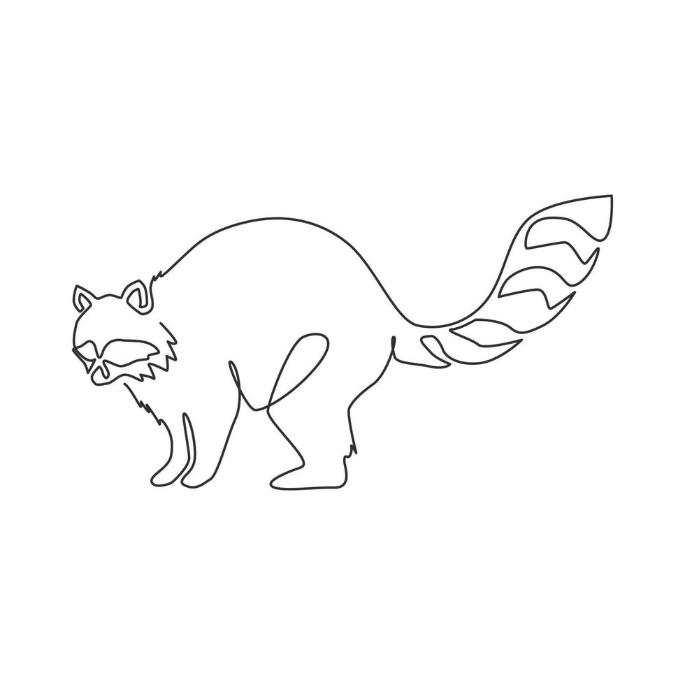 eine durchgehende Strichzeichnung des süßen Waschbären für die Logoidentität. Lustiges Waschbär-Tiermaskottchenkonzept für das Symbol des Nationalparks. moderne einzeilig zeichnende Grafikdesign-Vektorillustration vektor