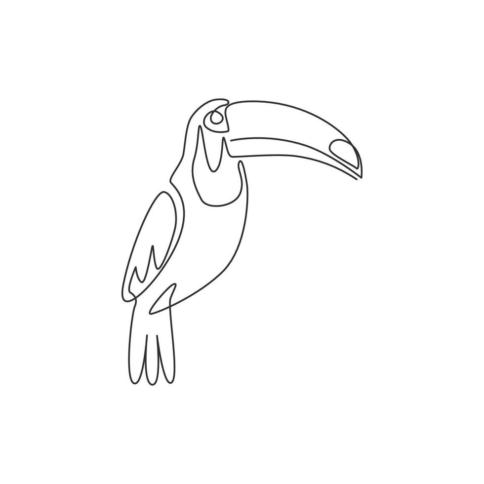 en enda linjeteckning av exotisk tukanfågel med stor näbb för logotypidentitet. vackert djurmaskotkoncept för fågelälskarklubbikon. modern kontinuerlig linje rita design grafisk vektorillustration vektor