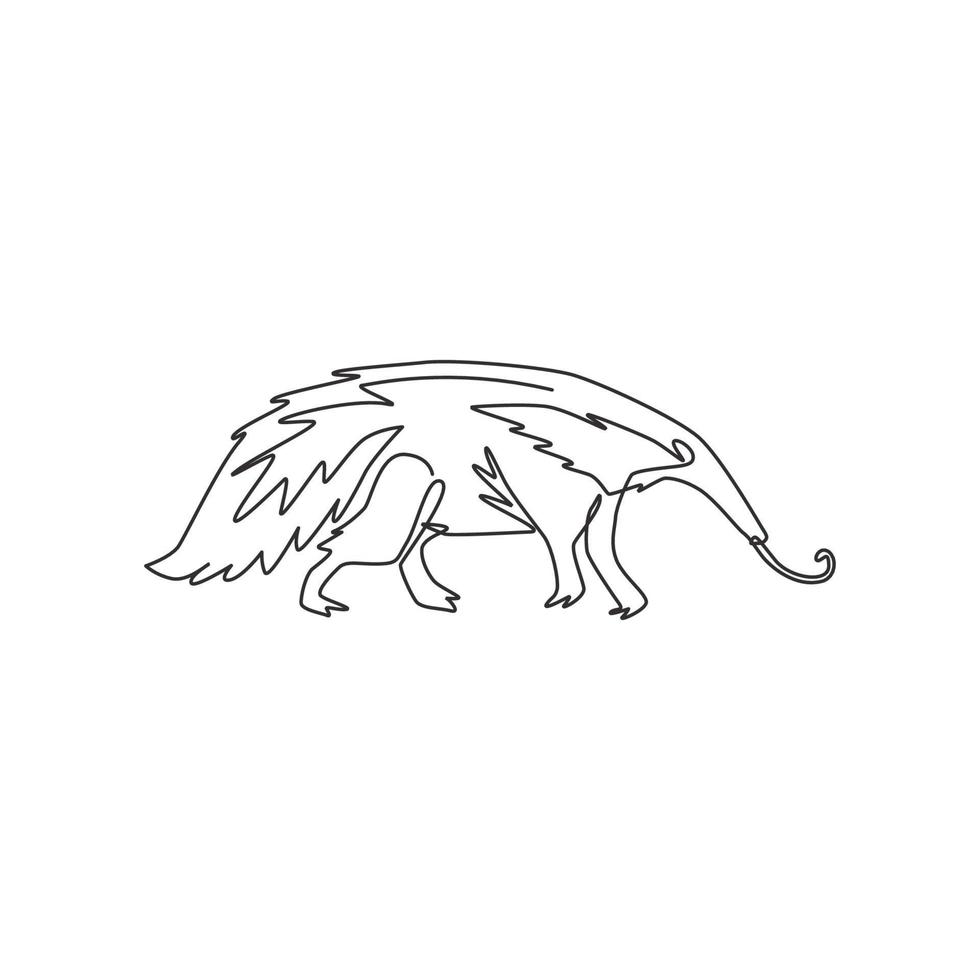 en enda linjeteckning av stor myrslok för logotypidentitet. mask tunga djur maskot koncept för nationalpark ikon. modern kontinuerlig linje rita design vektorgrafisk illustration vektor