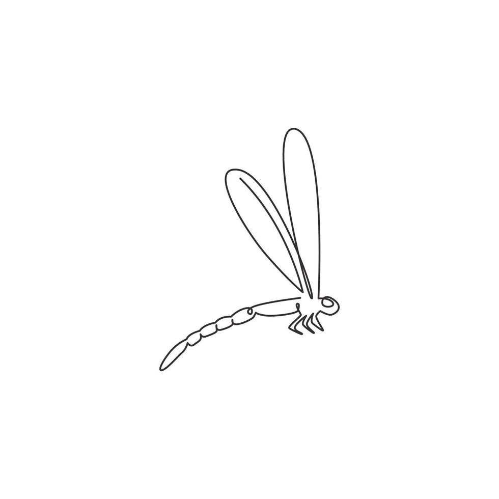 en kontinuerlig linjeritning av smidiga flygblad trollslända för logotyp identitet. anisoptera djurmaskotkoncept för insektsälskareklubbikon. moderna en rad rita design vektorillustration vektor