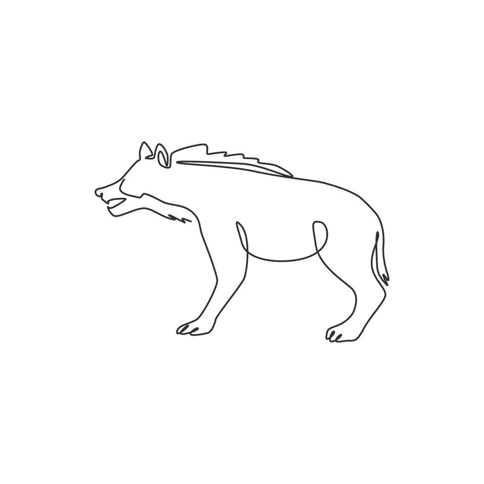 en kontinuerlig linjeteckning av häftig hyena för företagslogotypidentitet. predator djur maskot koncept för national zoo ikon. modern en rad rita grafisk design vektorillustration vektor