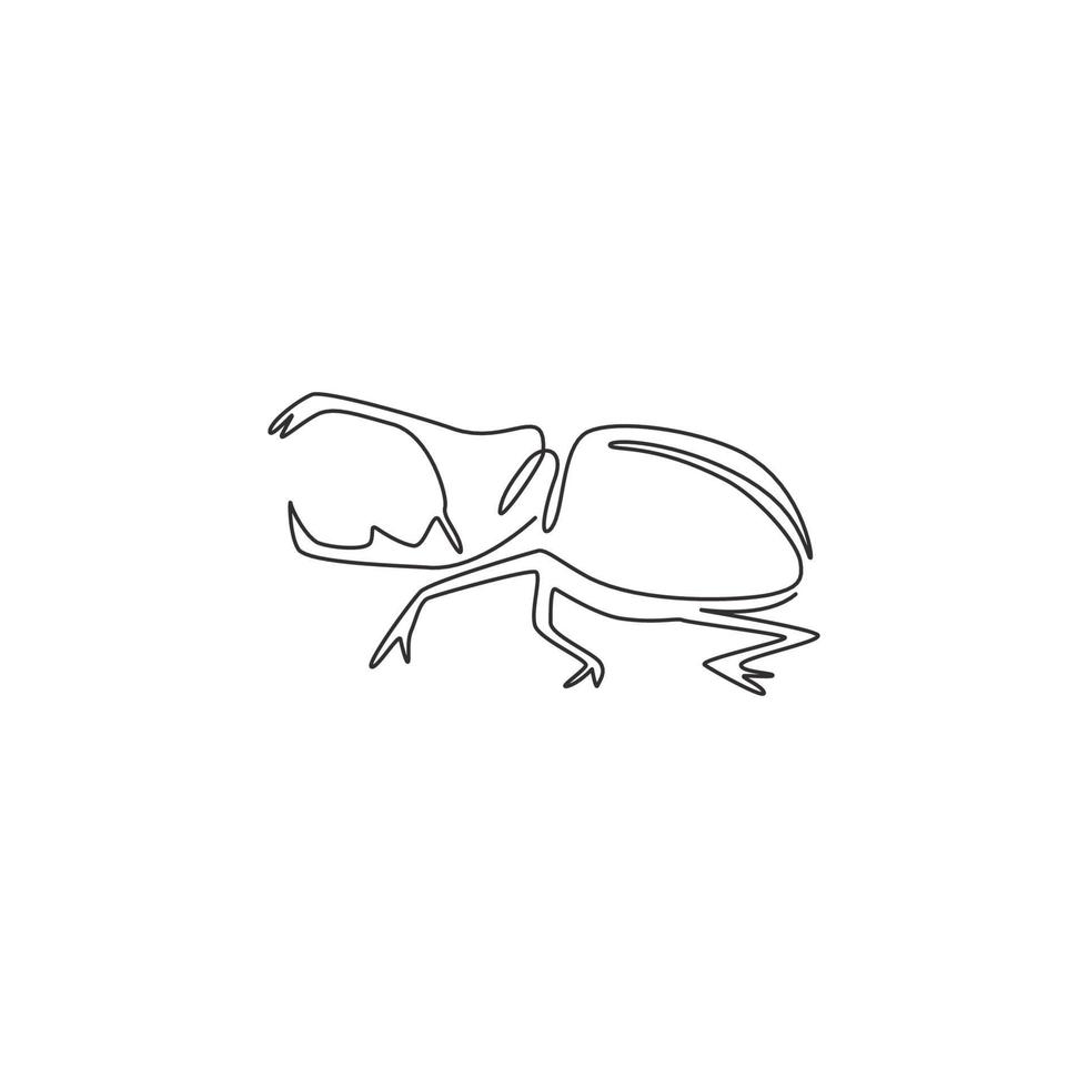 enda en rad ritning av rolig skalbagge för företagets logotyp identitet. insektskontrollant maskotkoncept för skadedjursbekämpningstjänstikon. modern kontinuerlig linje rita grafisk design vektorillustration vektor