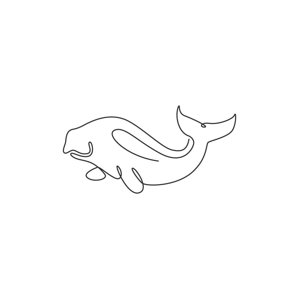 einzelne durchgehende Strichzeichnung eines entzückenden Dugong für die Logoidentität des Marineunternehmens. Seekuh-Maskottchen-Konzept für das Symbol der Sea World Show. moderne eine linie zeichnen design vektorgrafik illustration vektor