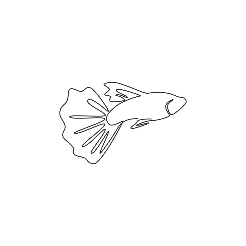 einzelne durchgehende Strichzeichnung von Schönheits-Guppy-Fischen für die Identität des Aquarienlogos. Süßwasseraquariumfisch-Maskottchen-Konzept für das Wasserpark-Symbol. moderne eine linie zeichnen design vektorgrafik illustration vektor