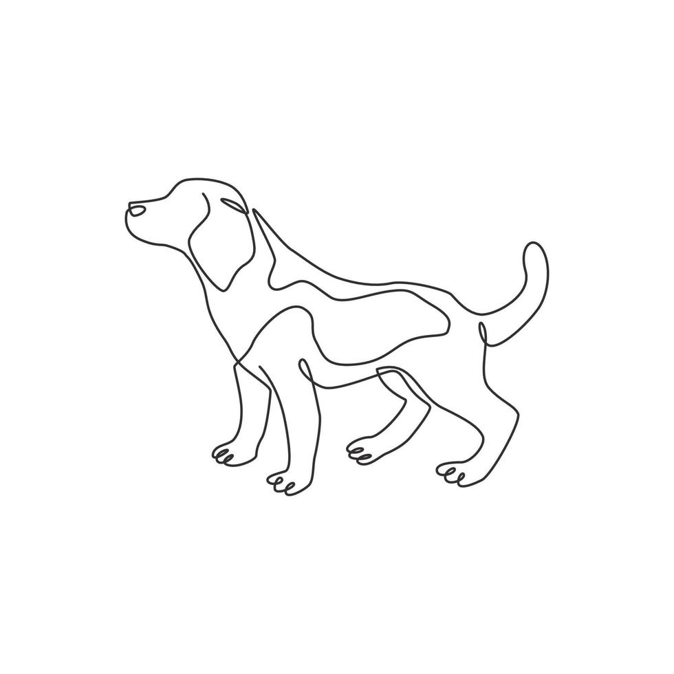 enda en rad ritning av söt beagle hund för företagets logotyp identitet. renrasig hundmaskotkoncept för stamtavlavänlig husdjursikon. modern kontinuerlig en rad rita design grafisk vektorillustration vektor