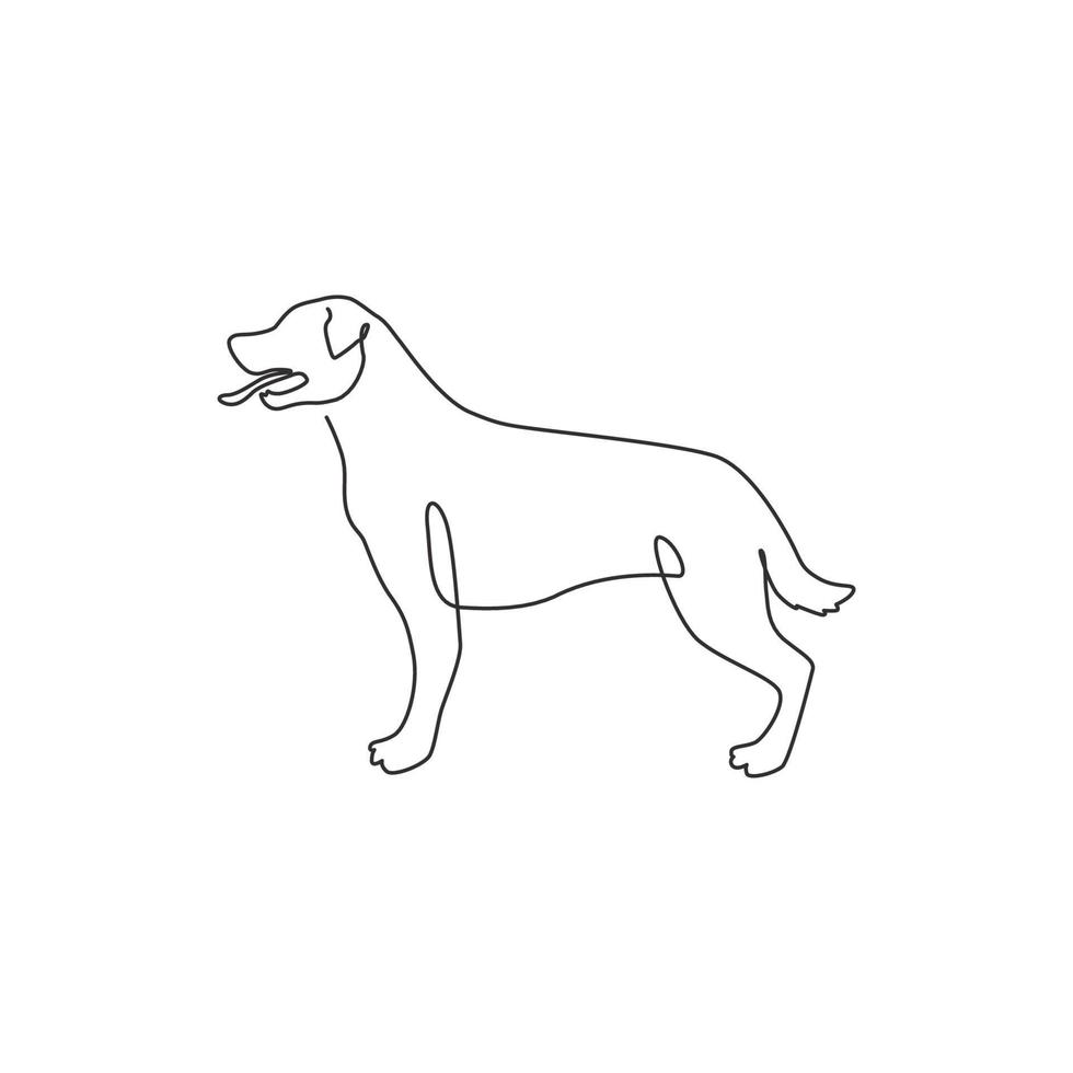 eine durchgehende Strichzeichnung eines wilden Rottweiler-Hundes für die Logo-Identität des Sicherheitsunternehmens. reinrassiges Hundemaskottchenkonzept für stammbaumfreundliche Haustiersymbole. moderne Single-Line-Draw-Design-Vektor-Illustration vektor